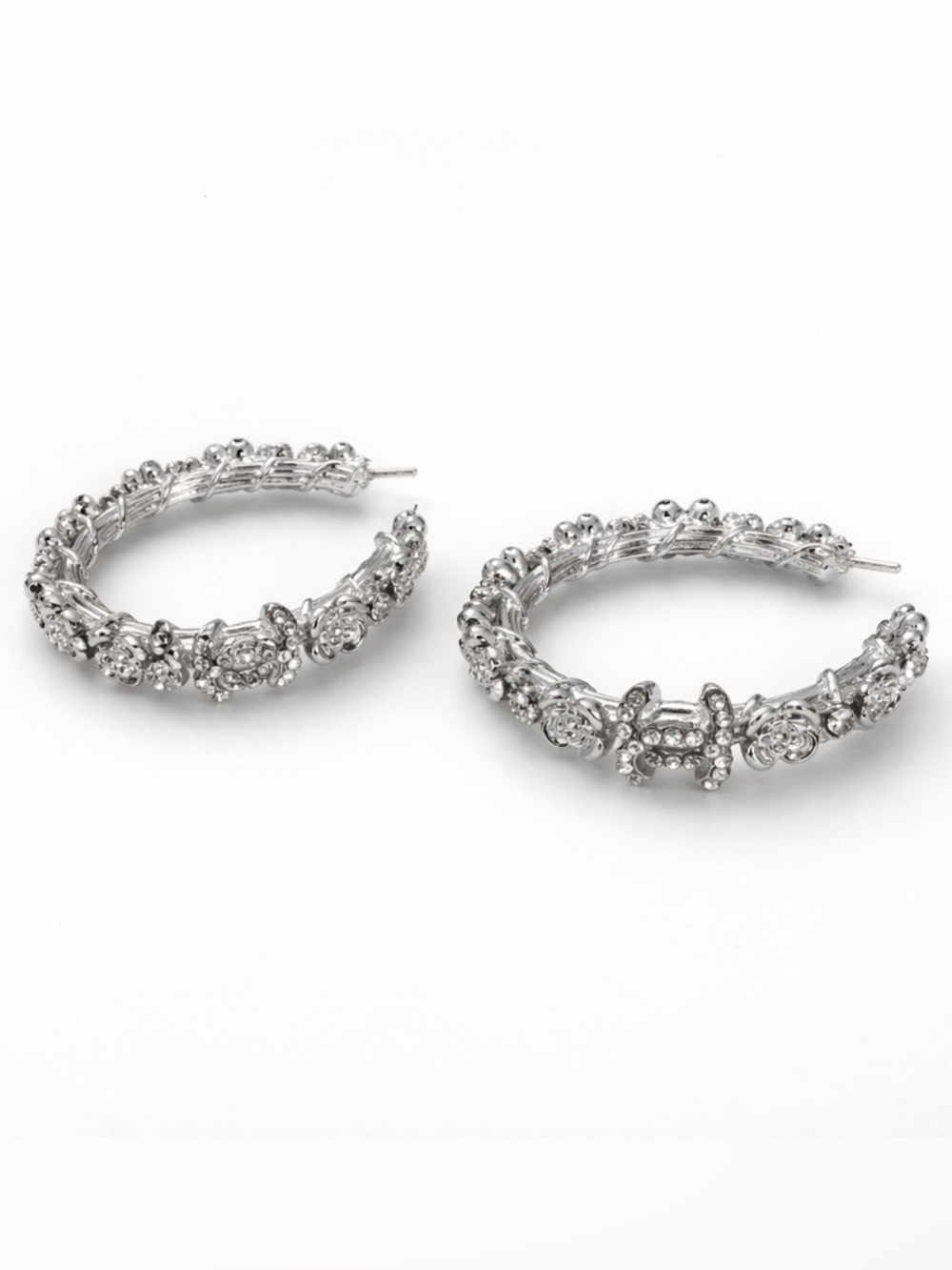 Silver Rhinestone Hoop Earrings Designer Inspired Vintage Glam Statement